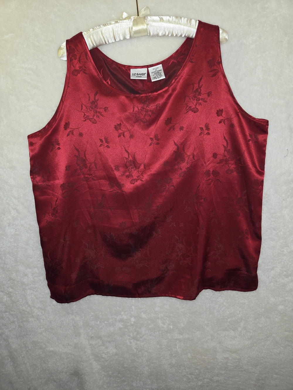 Vintage 90s Liz Baker Red Floral Jacquard Satin Tank Top Blouse Plus Size 1X